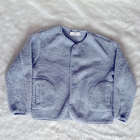 Cozy Teddy Collarless Sherpa Button Up Jacket - Picture 2 of 4